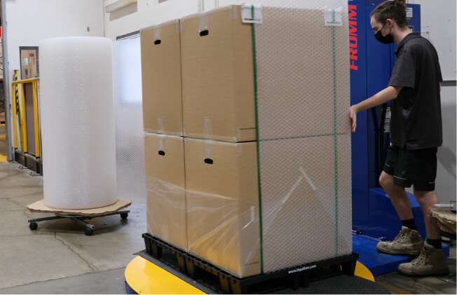 Pallet being wrapped in Eco Bubble Wrap